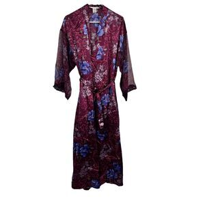 Private Luxuries Dark Floral Satin Kimono L Lace Detail Robe NWT Sexy Vacation